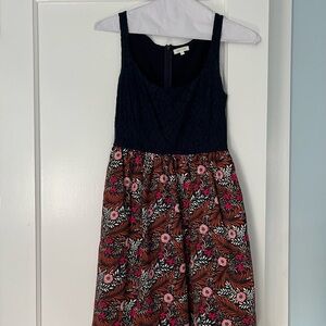 Navy Lace Bodice Floral Skater Dress